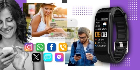 Smartband GIEWONT Fit&GO Duo GW200-3 - Black + Pasek Flora Violet