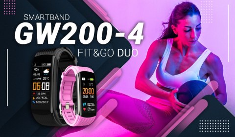 Smartband GIEWONT Fit&GO Duo GW200-4 - Black + Pasek Think Pink