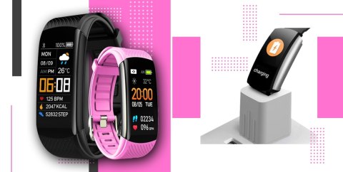 Smartband GIEWONT Fit&GO Duo GW200-4 - Black + Pasek Think Pink