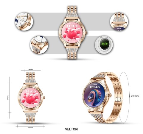 Smartwatch Damski VELTORI VT350-1 Bransoleta Różowe Złoto