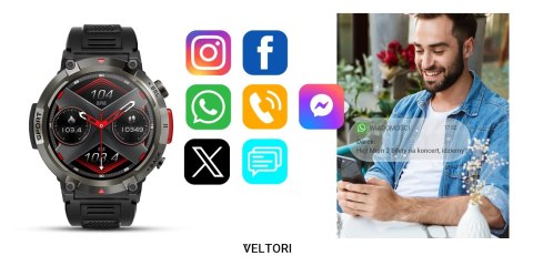 Smartwatch VELTORI VT140-1 Czarny Pasek Silikonowy