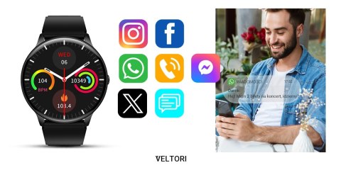 Smartwatch VELTORI VT160-1 Czarny Pasek Silikonowy