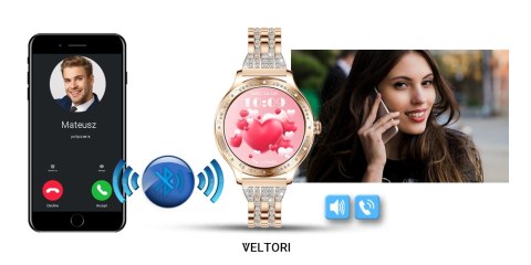 Smartwatch Damski VELTORI VT350-1 Bransoleta Różowe Złoto