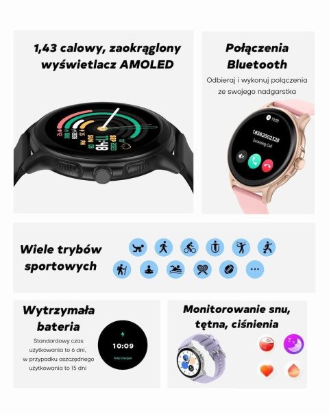 Smartwatch Damski GRAVITY GT12-1 Czarny Pasek Silikonowy + Czarna Bransoleta