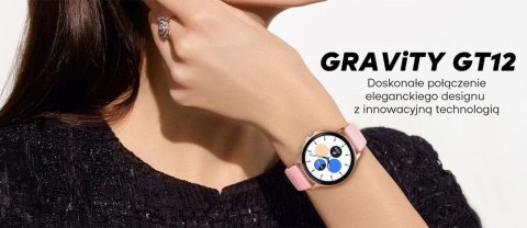 Smartwatch Damski GRAVITY GT12-2 Granatowy Pasek Silikonowy + Czarna Bransoleta