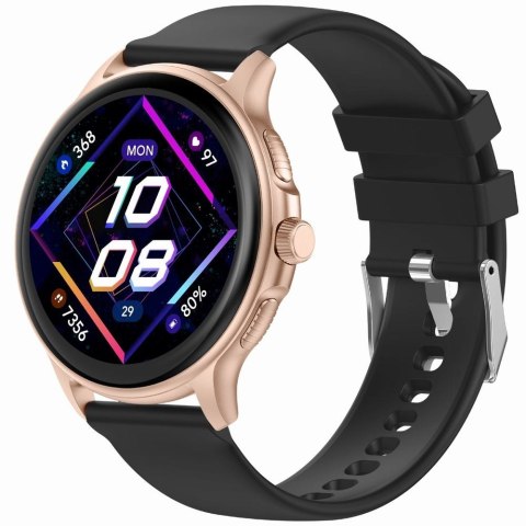 Smartwatch Damski GRAVITY GT12-4 Czarny Pasek Silikonowy + Bransoleta Różowe Złoto