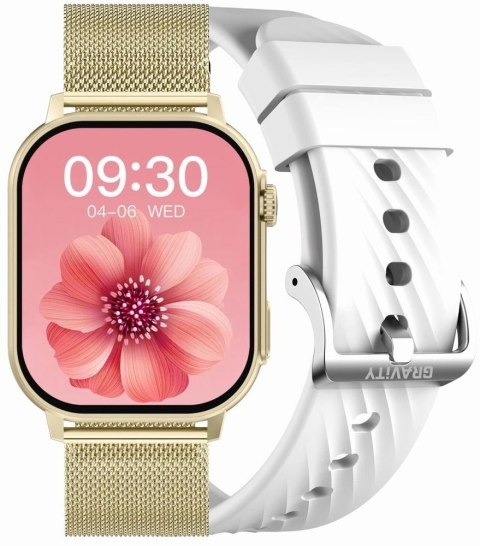 Smartwatch Damski GRAVITY GT15-10 Biały Pasek Silikonowy + Złota Bransoleta