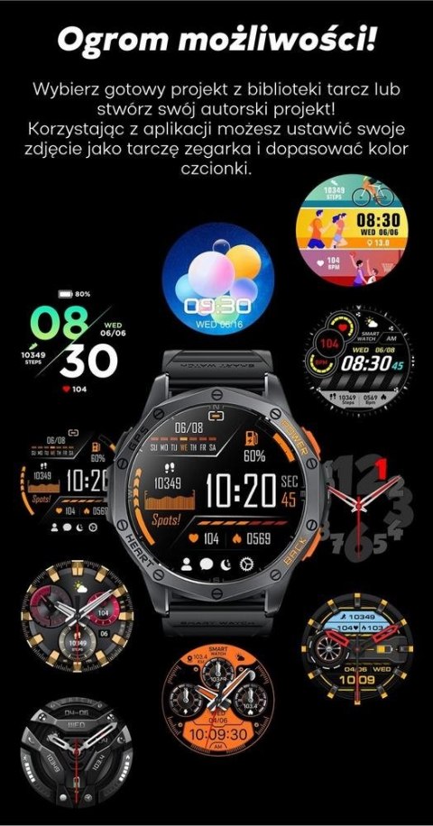Smartwatch Męski GRAVITY GPS GT24-1 Czarny Pasek Silikonowy + Granatowy Pasek Silikonowy