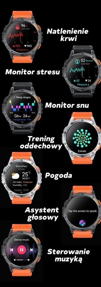 Smartwatch Męski GRAVITY GPS GT24-2 Czarny Pasek Silikonowy + Biały Pasek Silikonowy