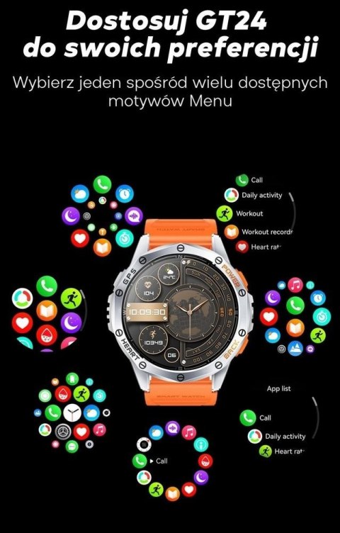 Smartwatch Męski GRAVITY GPS GT24-2 Czarny Pasek Silikonowy + Biały Pasek Silikonowy