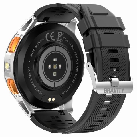 Smartwatch Męski GRAVITY GPS GT24-4 Czarny Pasek Silikonowy + Pomarańczowy Pasek Silikonowy