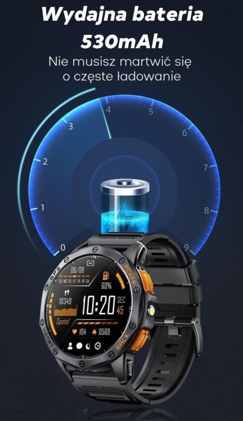 Smartwatch Męski GRAVITY GPS GT24-4 Czarny Pasek Silikonowy + Pomarańczowy Pasek Silikonowy