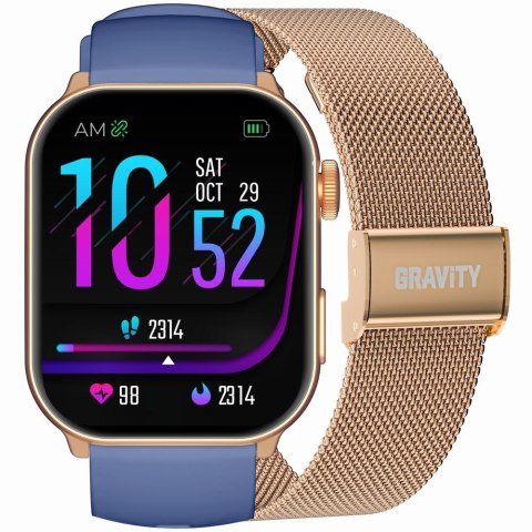 Smartwatch Damski GRAVITY GT28-8 Pasek + Bransoleta Różowe złoto Granatowy