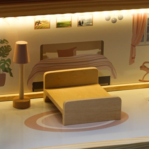 Domek dla lalek drewniany mebelki 80cm róż LED