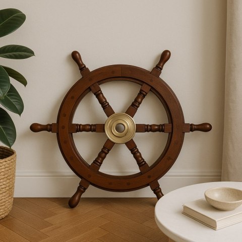 Koło Sterowe Drewniane - 45 cm - Dekoracja Marynistyczna Retro - NC1402A