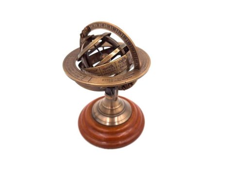 Mosiężne Astrolabium Dekoracyjne na Drewnianej Podstawie - NI351