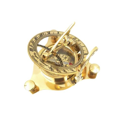 Mosiężny kompas i zegar słoneczny w skórzanym etui - SUN023F