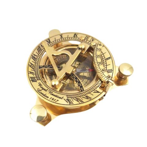 Mosiężny kompas i zegar słoneczny w skórzanym etui - SUN023F