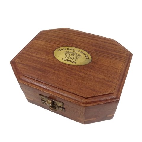 Zegar Słoneczny z Kompasem w Pudełku Drewnianym - Retro Prezent dla Podróżnika - SUN-0106