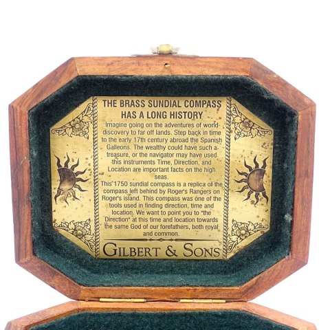 Zegar Słoneczny z Kompasem w Pudełku Drewnianym - Retro Prezent dla Podróżnika - SUN-0106