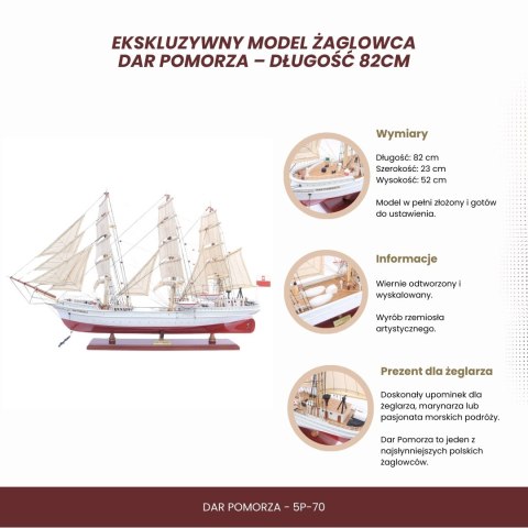 Ekskluzywny model żaglowca Dar Pomorza - Długość 82cm - 5P-70
