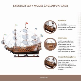 Ekskluzywny model żaglowca Vasa z rozwiniętymi żaglami - Vasa80R