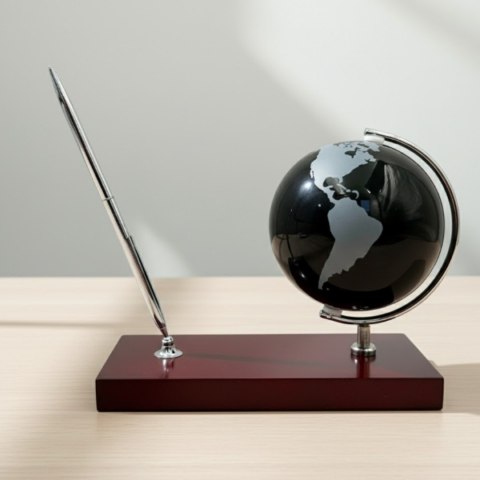 Elegancki Zestaw Dekoracyjny na Biurko Globus Stojak na Długopis - Prezent dla Szefa - WBK