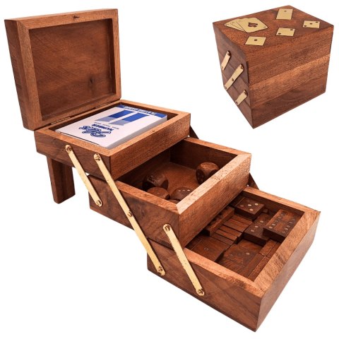 Elegancki Zestaw Gier 3w1 - Karty Kości Domino - DNU-101