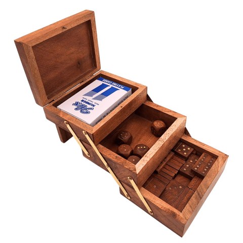 Elegancki Zestaw Gier 3w1 - Karty Kości Domino - DNU-101