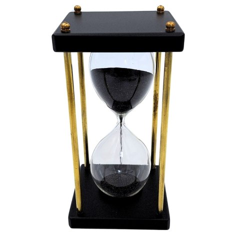 Klepsydra Mosiężno-Drewniana 5 minut - Czarny Piasek - Elegancka Dekoracja Retro - STRS