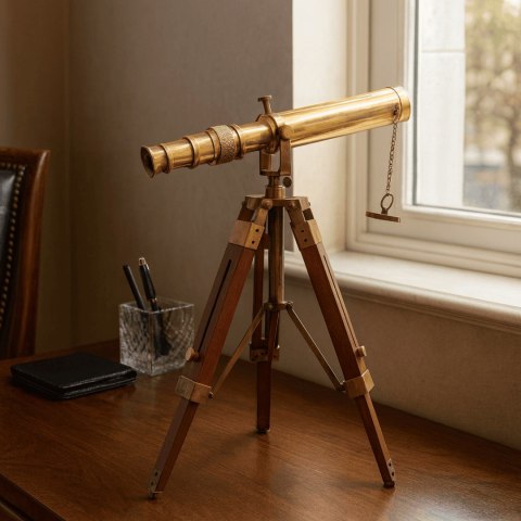 Luneta Mosiężna Retro na Trójnogu Drewnianym - Regulowana Wysokość - SR010