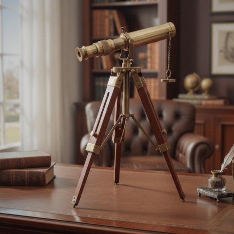 Luneta Mosiężna Retro na Trójnogu Drewnianym - Regulowana Wysokość - SR010
