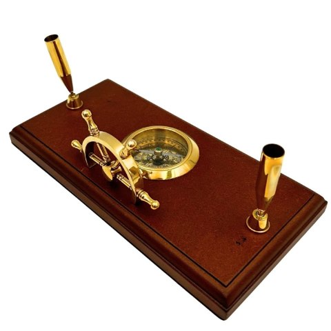 Marynistyczny Zestaw Biurkowy - Koło Sterowe, Kompas, Uchwyty na Długopisy - TT019
