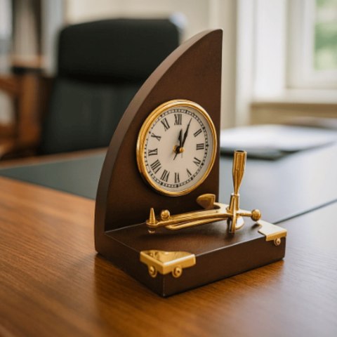 Marynistyczny Zestaw Biurkowy Zegar i Uchwyt na Długopis - Jacht - TC025
