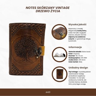 Notes Skórzany Vintage Retro 200 stron - Drzewo Życia - AH01