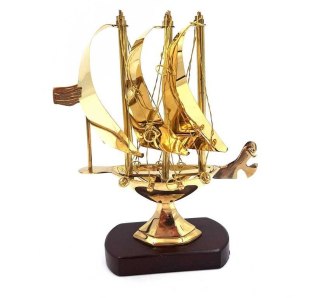 Okręt mosiężny na podstawie drewnianej 20 cm - N-4450A