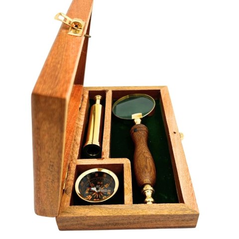 Zestaw Podróżnika - Luneta + Kompas + Lupa w Drewnianym Pudełku - NC2677AZ