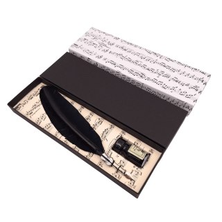 Zestaw do kaligrafii - czarne pióro gęsie ze stalówką + tusz - 1027