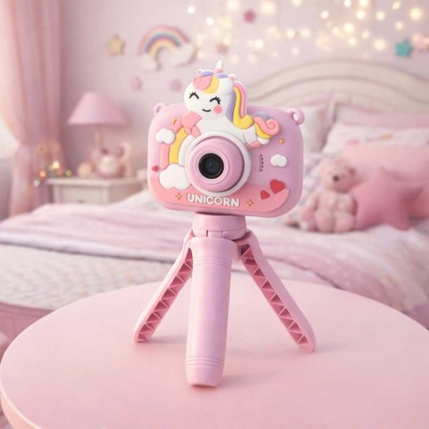 Aparat fotograficzny cyfrowy dla dzieci na statywie jednorożec fioletowy