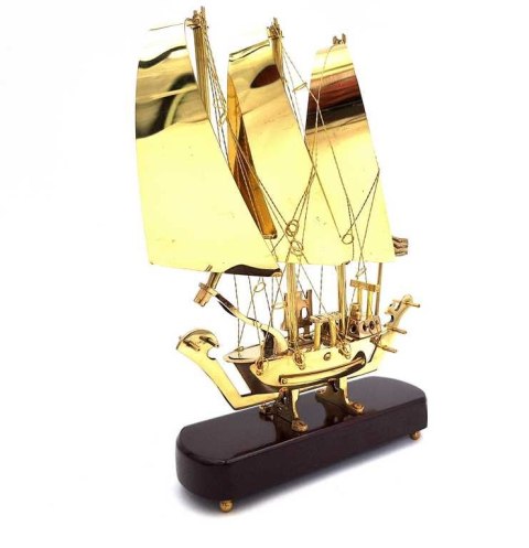 Okręt mosiężny na podstawie drewnianej - 30cm - N-3615A