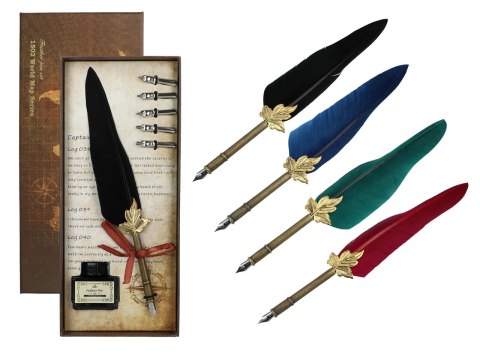 Zestaw piśmienniczy - Pióro z wymiennymi stalówkami i atramentem (mix 4 kolorów)