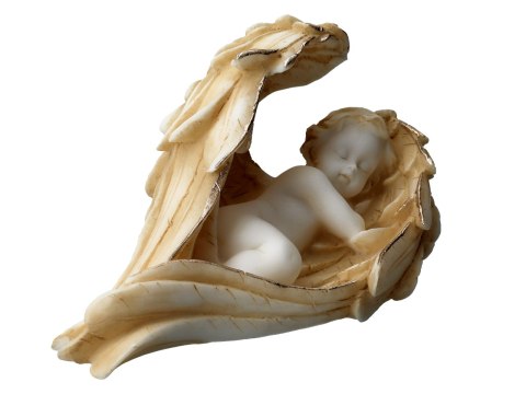 Aniołek śpiący w skrzydłach - alabaster grecki