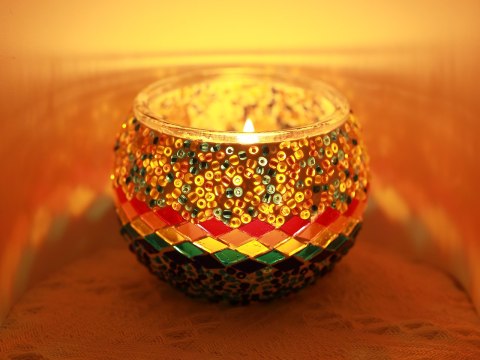 Świecznik/lampion - klosz pojedynczy, wielokolorowy