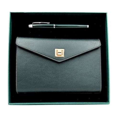 Elegancki Zestaw Upominkowy - Notes Skórzany z Długopisem w Pudełku Prezentowym - Premium - EE8