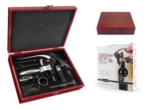 Kpl. do otwierania wina w drewnianym pudełku (10 elementy)