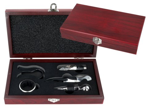 Kpl. do otwierania wina w drewnianym pudełku (5 elementy)