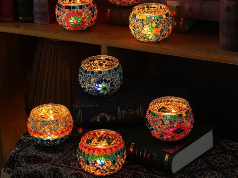 Świecznik/lampion - klosz pojedynczy, wielokolorowy