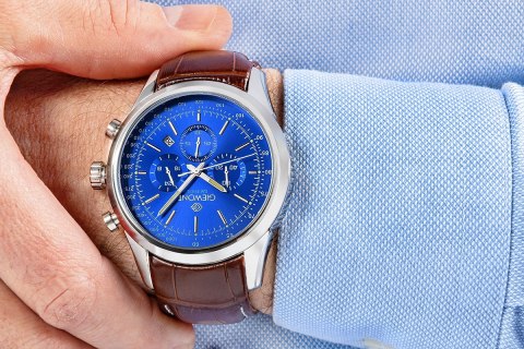 Zegarek Męski Giewont Chronograph Sapphire Srebrno Niebieski GW7650-A5