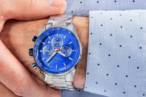 Zegarek Męski Giewont Chronograph Sapphire Srebrno Niebieski GW9140-B3