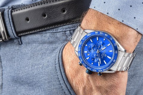 Zegarek Męski Giewont Chronograph Sapphire Srebrno Niebieski GW9580-B3